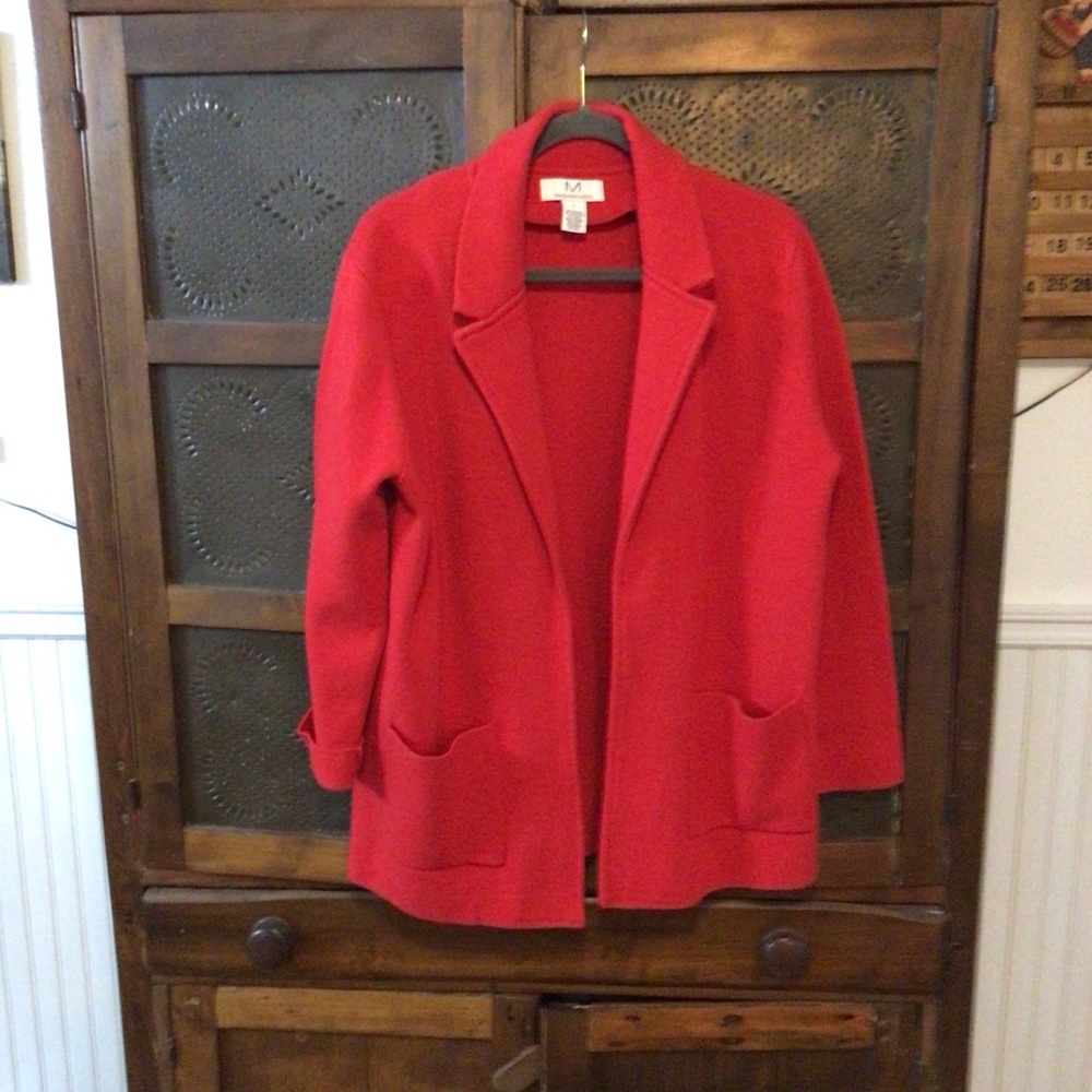 Magaschoni Red Hangs Open Sweater Blazer L